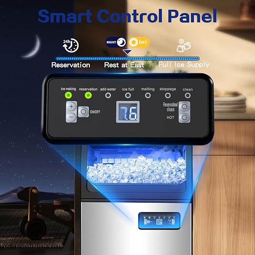 Amzgachfktch Commercial Ice Maker, 110lbs/24H Under Counter Ice Maker with 2 Water Inlet, Ice Maker Machine with 22lbs Storage, Auto Self-Cleaning, Freestanding Ice Machine for Bar Home Office