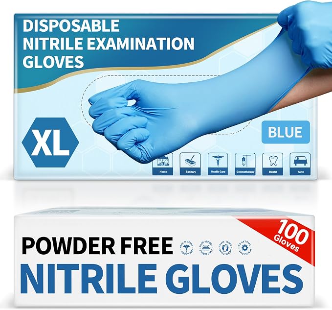 Medguy Medical Blue Nitrile Disposable Exam Gloves, 4 Mil 100 Pcs Powder-Free Latex-Free Food-Safe for Lab Cooking Cleaning