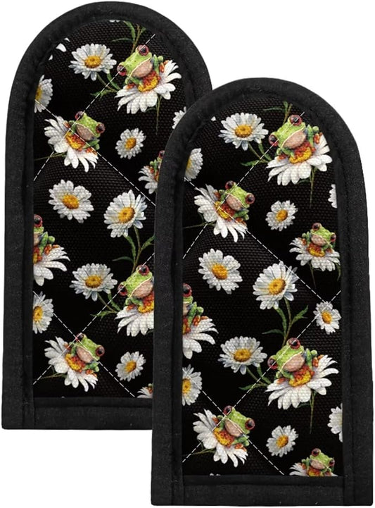 Coldinair Frog Daisy Cast Iron Skillet Handle Cover Washable Pot Handle Covers Heat Resistant Polyester Cast Iron Pan Handle Cover Flower Silicone Pot Handle Sleeve