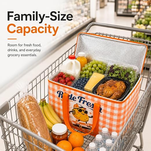 2Pk Insulated Reusable Grocery Bags, Collapsible Cooler Bag for Groceries, Heavy Duty Large Insulated Bag 16''x9''x13'',