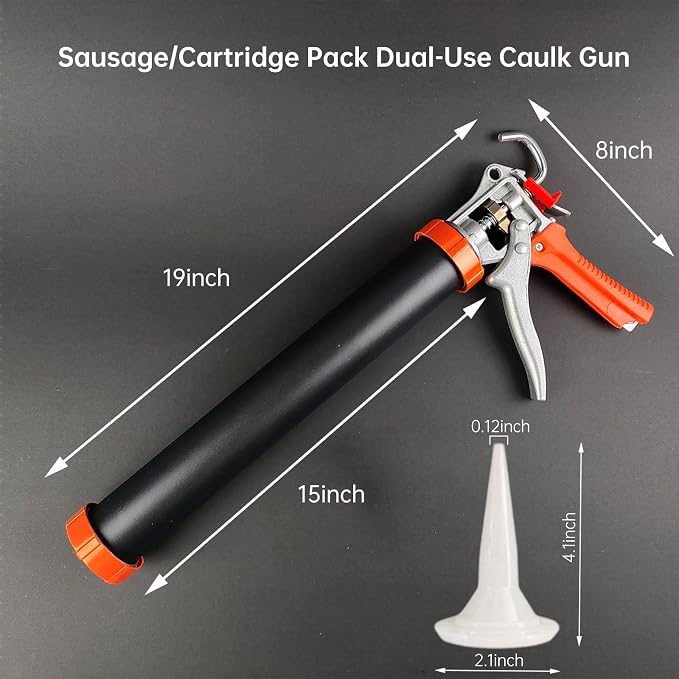Sausage Caulking Gun,20 oz Sausage Foil Pack/10 oz Cartridge Adhesive Dual-Purpose,18:1 Thrust,15” Aluminum Sealant Hand Caulk Gun Kit With 6 Cone Nozzles (2 Pack)