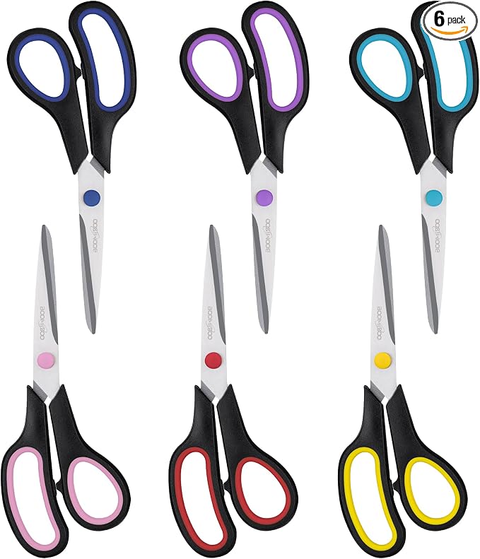 6PCS 8" Scissors,Sharp Stainless Steel All Purpose for Office School Crafts | Right/Left Handed, Comfort Grip Scissors for Office Desk Accessories Sewing Fabric Home Craft School Teacher/Class Supplies