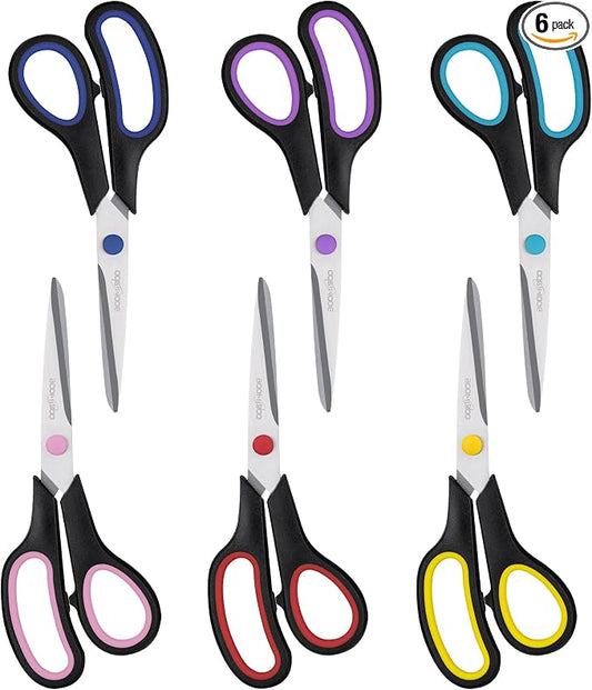 6PCS 8" Scissors,Sharp Stainless Steel All Purpose for Office School Crafts | Right/Left Handed, Comfort Grip Scissors for Office Desk Accessories Sewing Fabric Home Craft School Teacher/Class Supplies