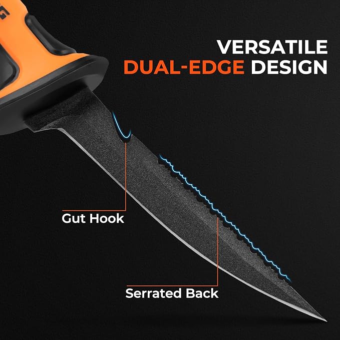 KastKing Ultimate Angler 5" Bait Knife, Fishing Knife for Men | Vanadium Stainless Steel Blade, Non-Slip Handle, Corrosion-Resistant, Dual Edge, Includes Sheath, Sharpener, Carabiner
