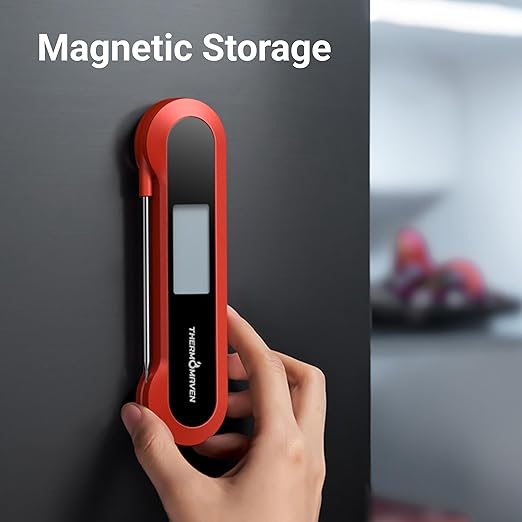 Professional 0.5 Sec Instant Read Meat Thermometer Digital, NIST Certified ±0.5℉ Accuracy, Auto Rotate Large LCD Display, 100% Waterproof Cooking Thermometer for Baking Grill BBQ Smoker Oven, Red