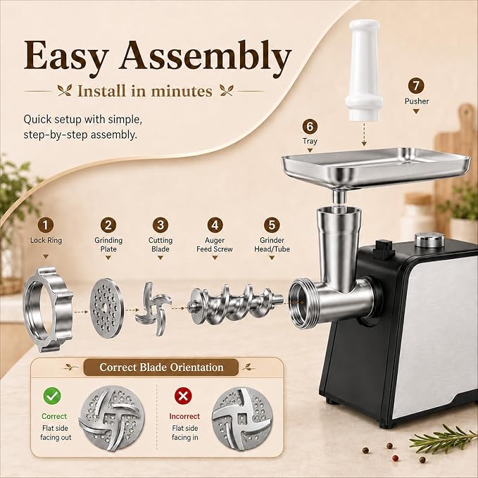 3200W Max Electric Meat Grinder & Sausage Stuffer - Mincer Machine with Tool 2 Blade And 3 Plates, 3 Tubes & Kubbe Kit Tool for Home Kitchen Use（Black）