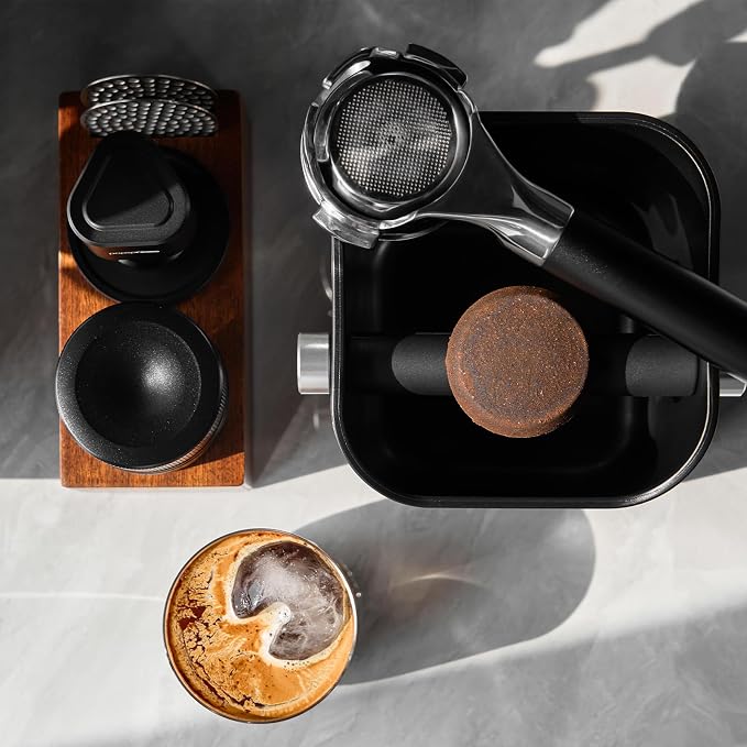 Espresso Knock Box for Coffee Grounds, 1.5L Large Capacity Coffee Knock Box with Quiet Knock Bar, Detachable & Dishwasher Safe, Non-Slip Base for Home Espresso Bar