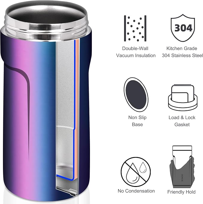 Universal Can Cooler - Signice 3 in 1 Insulated 12 oz Beer Can Insulator Stainless Steel Metal Holder for 12oz Slim Skinny Tall Standard Cans Bottle Hard Seltzer Soda Energy Drinks (Aurora)