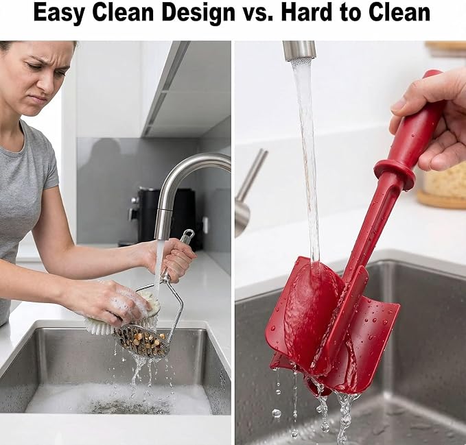 Meat Chopper, Hamburger Grinder, Premium Heat Resistant Masher for Ground Beef, Burger Grinder, Potato Masher, Nylon Potato Mix Tool, Safe, Non-Stick, Mix and Chop Kitchen Tool - Red