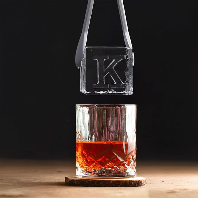 Letter K Monogram Clear Ice Cube Maker, 2" Big Ice Cubes Mold for Whisky and Cocktails, Large Initials Silicone Ice Cube Tray Personalized Gifts for Men (Letter K)