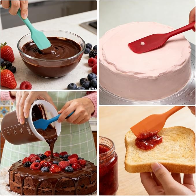 Juome Silicone Chocolate Melting Cup Set with 4PCS Silicone Measuring Cups for Melting Chocolate (250ml, 350ml) & 4PCS Jar Spatulas, Heat-Resistant, Baking Supplies Accessories for DIY Chocolate Molds