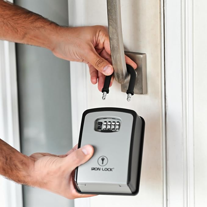 Iron Lock® XXL Portable Key Lock Box, U-Shackle 4-Digit Code (XXL, Grey) | Holds 20-30 keys plus fobs, cards & remotes; unique built-in tray; weather resistant; wall-mount hardware included
