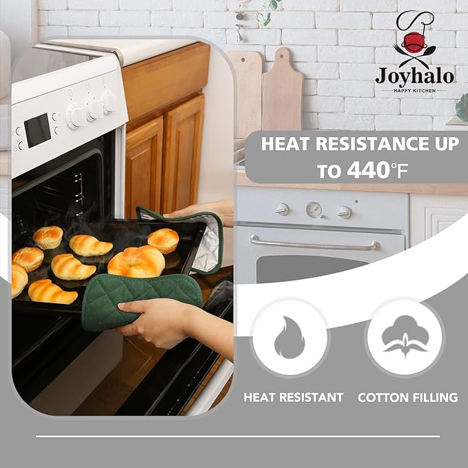 Joyhalo 6 Pack Pot Holders for Kitchen Clearance | Cotton Oven Holder with Great Heat Resistance, Potholders Sets for Kitchen, Countertops, Hot Pots and Pans, Dark Green