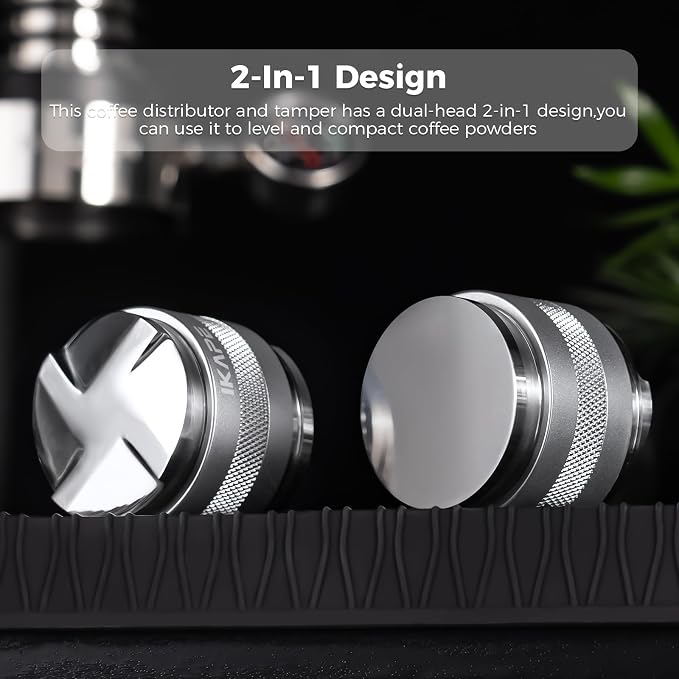 IKAPE Coffee Products, 51mm Coffee Distributor & Hand Tamper, Adjustable Depth Espresso Distributor Fits All 53mm Espresso Portafilter, Compatible with 51MM Breville Bottomless Portafilter (Silver)