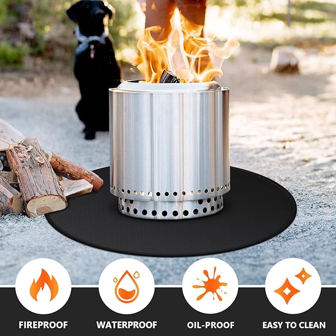 24" Fire Pit Mat for Solo Stove Bonfire, Double-Sided Fireproof Under Grill Mat Deck Patio Protector Pad, Round BBQ Mat for Solo Stove Accessories, Easy to Clean, Reusable (0.9mm)