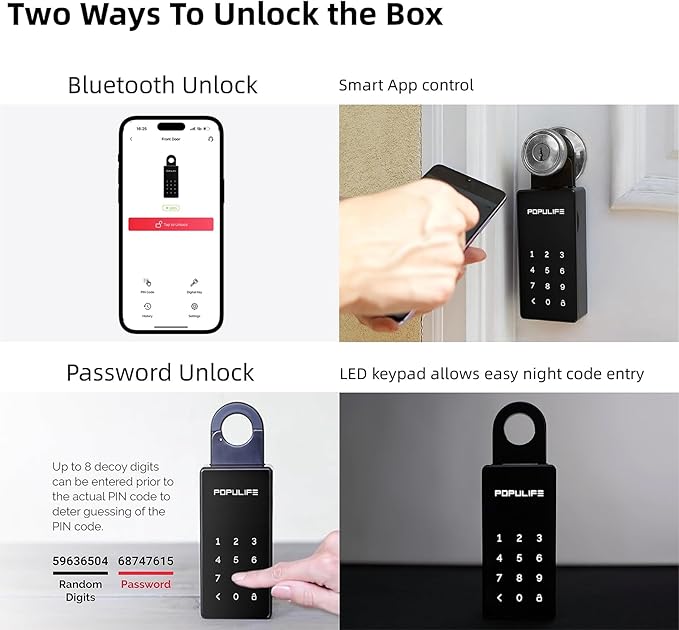 WiFi Lock Box for Outside with Gateway, Remotely Control Smart Key Lock Box, Wireless Lock Box for House Key, Door Handle & Wall Mount Sturdy Alloy Lockbox IP66 Waterproof