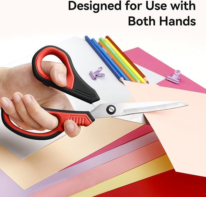 QMVESS 8.5" Scissors All Purpose 3 Pack Heavy Duty for Office School Fabric | Ultra Sharp 2.5mm Thick Stainless Blade, Ergonomic Comfort Grip, Left & Right Handed Classroom Must-Have Cutting General Use