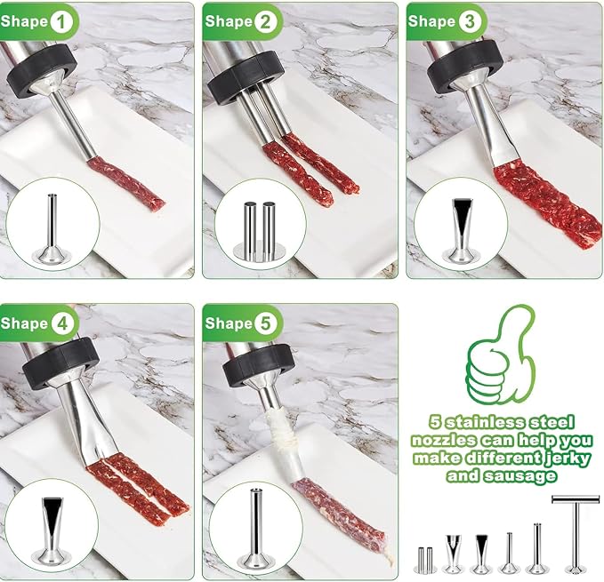 2.5LB Jerky Gun Kits, Stainless Steel Jerky Maker, Beef Stick Gun | Meat Injector For Beef Jerky Venison Snack Sticks Sausage Stuffer Jerky Shooter Cannon For Smoker Dehydrator Keto Hunter