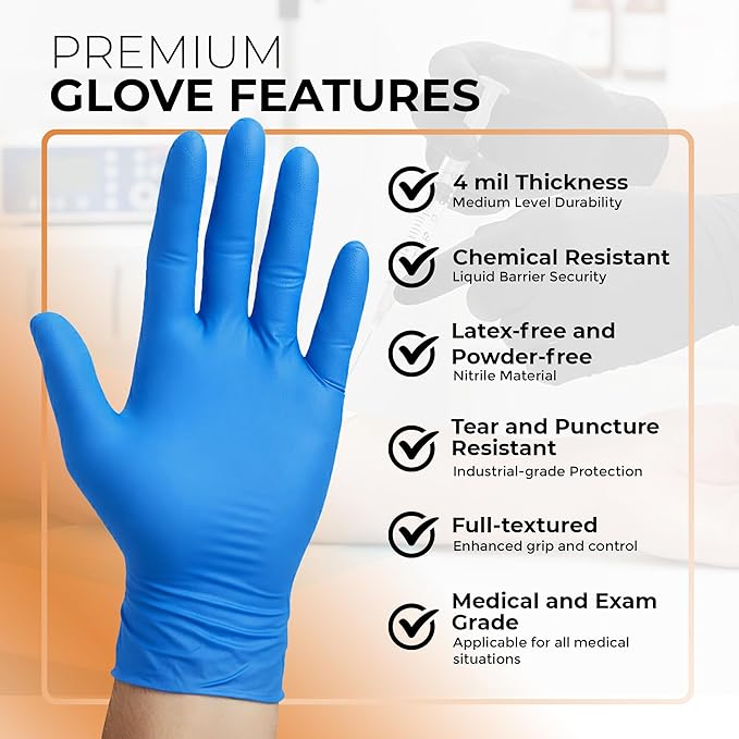 ASAP Nitrile Gloves Disposable Latex Free - 4 Mil Powder Free, Food Safe, Kitchen & Medical - Cleaning & Tattoo Supplies