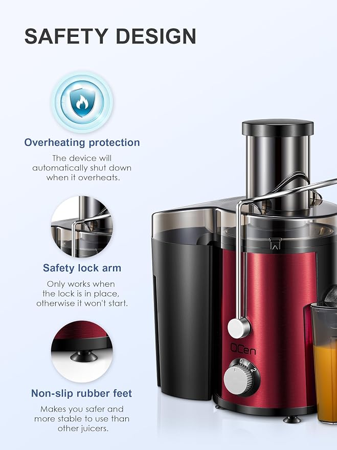 Juicer Machine 800W Centrifugal Juicer with Wide Mouth Feed Chute | For Fruits And Vegetables, Stainless Steel, BPA-Free Parts, Easy To Clean, Metallic Red Finish, Fast Juice Extraction