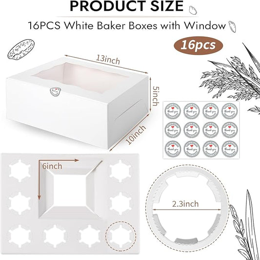 JCD 16 Pcs Cake and Cupcake Combo Bento Boxes with Clear Lid and 8 Cupcake Holes for Vanlentine Wedding Birthday Party Bakery Baking Supplies (1+8/16Pcs)