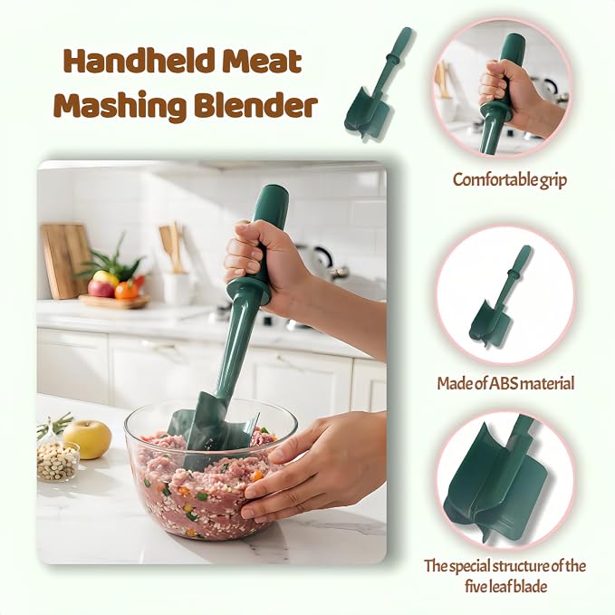 Meat Chopper, Hamburger Grinder, Premium Heat Resistant Masher for Ground Beef, Burger Grinder, Potato Masher, Nylon Potato Mix Tool, Safe, Non-Stick, Mix and Chop Kitchen Tool - Black