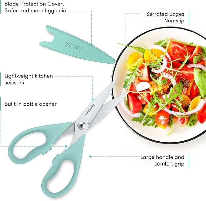 iBayam 1-Pack Kitchen Scissors All Purpose Kitchen Shears Heavy Duty 8.5" | Cooking Scissors with Protective Sheath for Food, First Apartment Camper Essentials, Home Kitchen Gadgets, Utensils