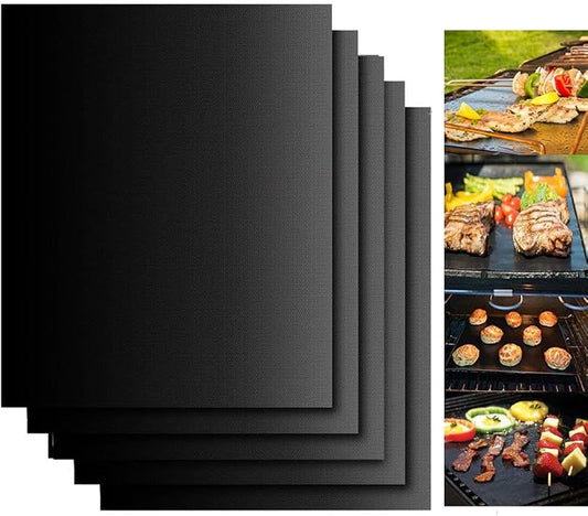 Dailyart 19x15inch Grill Mats for Outdoor Grill, Set of 5 Non-stick Teflon Grill Mat, Upgraded & Enlarged Reusable Grill Mats for Grilling, BBQ Grilling Accessories for Gas, Charcoal, Electric