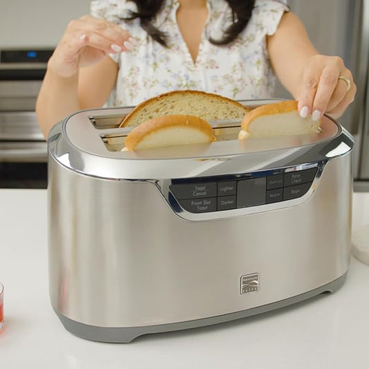 Kenmore Elite toaster 4-slice -wide slot countertop stainless steel Auto lift toasters, grill or toast bread bagel & buns, commercial easy tray clean function with compact pop up tostadora de pan