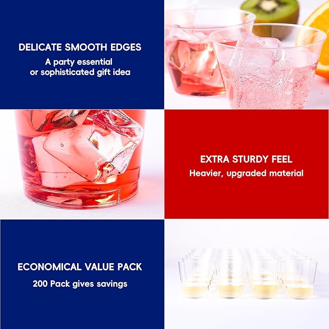 JOLLY CHEF 𝟐𝟎𝟎 𝐏𝐚𝐜𝐤 𝟗 𝐨𝐳 Clear Disposable Plastic Cups Heavy-duty Party Glasses, Disposable Cups for Thanksgiving, Halloween,Christmas Party