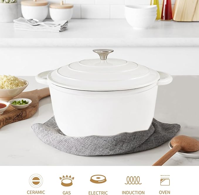5 QT Enameled Cast Iron Dutch Oven with Self-Basting Lid, Heavy Duty Enamel Coated Soup Pot for Slow Cooking, Stews, Roasts & Bread Baking, Moisture Retention Cooking Pot, Oven Safe to 500°F