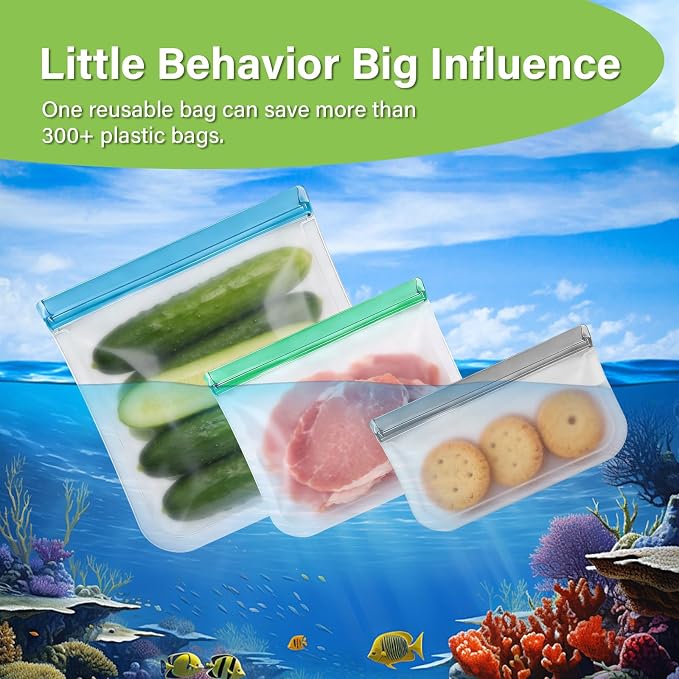 18 Pack Reusable Lock Bags Silicone, 3 Sizes Leak Proof Freezer Bags, Food Storage Bags Keep for Fresh Fruits Veggie - 6 Gallon 6 Sandwich 6 Snack (Grey)