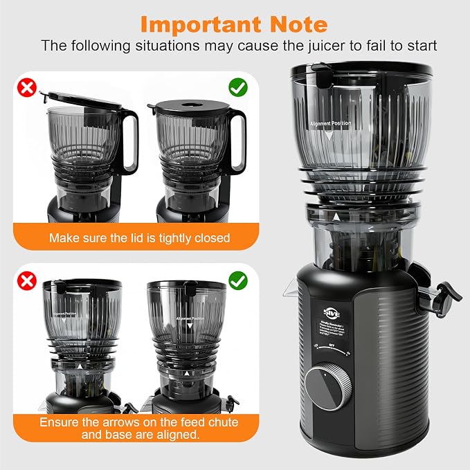 5ive Cold Press Juicer, 5.8 Inch Wide Chute Slow Masticating Extractor | 1.7 L Slow Juice Extractor for Whole Fruits Veggies, Easy Clean Electric Maker with Recipe Guide, Rate of 99% juice