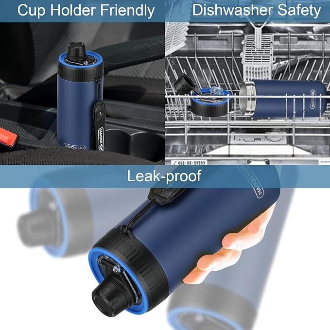 4 In 1 Beer Can Cooler Bottle Holder with Drinking Spout Lid for 12oz Regular, Slim Skinny Cans and Thermal Bottles,Sealed Insulated Double Wall Vacuum Stainless Steel Can Keeps Your Drinks Cold