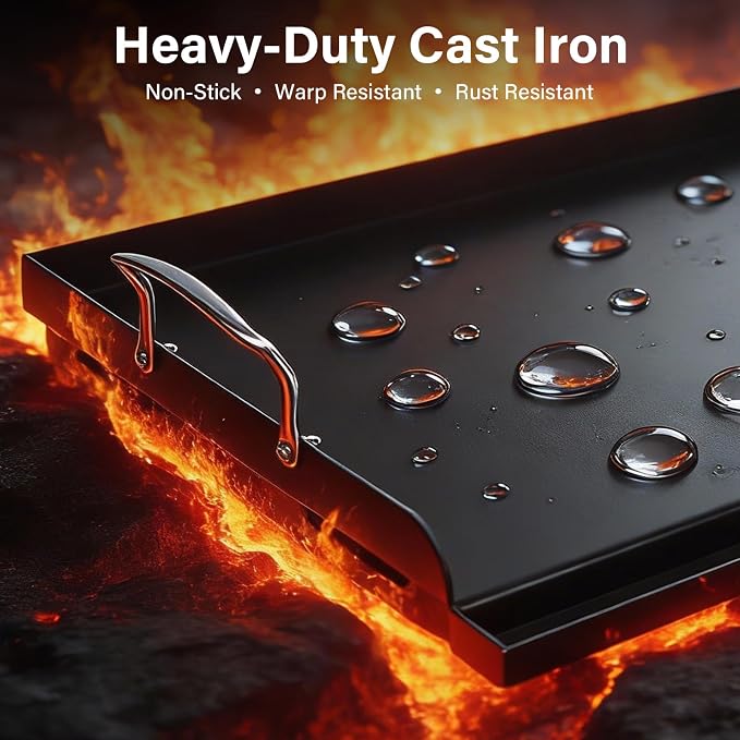 25"x16" Nonstick Cast Iron Griddle for Gas Grill - 23lb Heavy Duty - Universal Flat Top with Reinforced Ridges & High Sidewalls, Fits Gas/Charcoal Grills (Weber, Charbroil, Nexgrill)