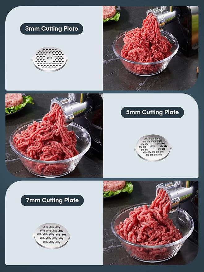 Electric Meat Grinder, Sausage Stuffer with 3 Sausage Tubes, 2 Blades, 3 Plates, 3200W Max, Meat Grinder Heavy Duty for Home Kitchen Use, Stainless Steel (Black)