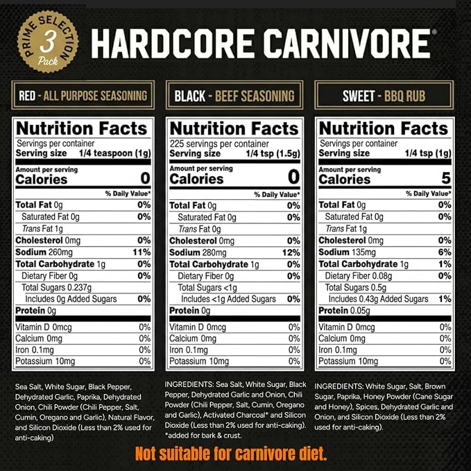 Hardcore Carnivore Texas BBQ Rub Gift Set, Best Sellers Collection, 3 Pack | Includes Black, Red and Sweet BBQ rubs. Gluten free with no MSG or artificial colors for grilling, smoking & cookouts.