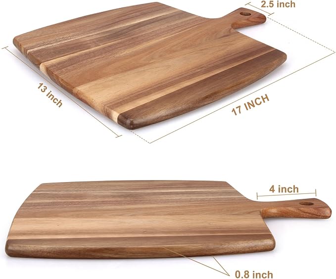 16.6"x13" Large Acacia Wood Cutting Board with Handle Big Wooden Charcuterie Boards Butcher Block Meat Cutting Boards for Kitchen Decor Bread Cheese Serving Platter Thick Teak Chopping Board Food Tray | Square Decorative Big Wooden Cutting Boards for D...