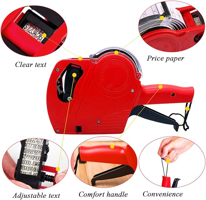 MX-5500 8 Digits Price tag Gun with 5000 Sticker Labels and 3 Ink Refill, Pricing Gun Kit for Office, Retail Shop, Grocery Store (A/Yellow)