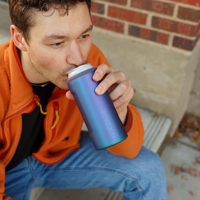 BrüMate Hopsulator Slim Can Cooler Insulated for 12oz Slim Cans | Skinny Can Insulated Stainless Steel Drink Holder for Hard Seltzer, Beer, Soda, and Energy Drinks (Glacier)