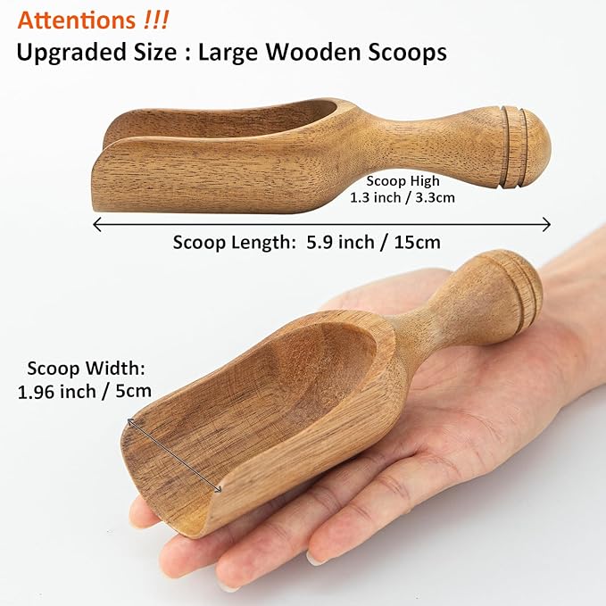Big Coffee Scoop Shovel, 2pcs Wooden Scoop for Jars, Acacia Large Ground Coffee Scoop 5.9″ Measuring Spoons for Coffee Scoops, Tea, Powder- Multifunctional Kitchen Scoop for Bath Salts,Laundry