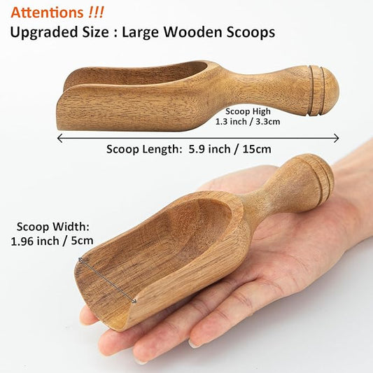 Large Coffee Scoops Shovel,Large Ground Coffee Scoop 3PCS Big Wooden Scoops for Jars 5.9″ Acacia Measuring Spoons for Coffee, Kitchen Scoop for Tea,Coffee, Powder, Bath Salts,Laundry -Multifunctional