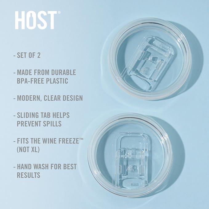 Host Wine Freeze Replacement Lids for Tumblers - Set of 2, Sliding Tab Closure, Travel Cup Lid for Wine Freeze Cooling Cup, Clear