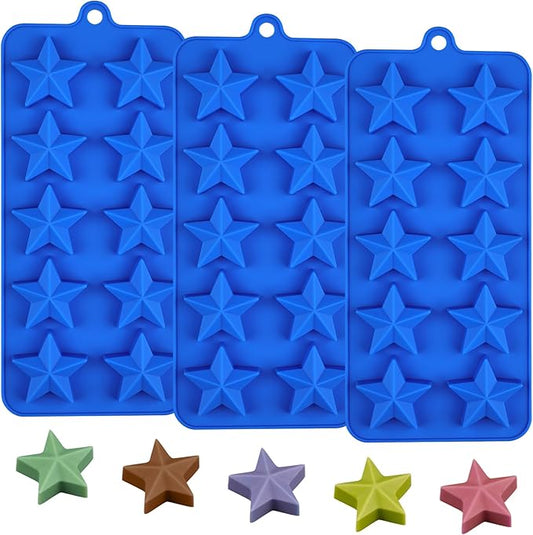 Star Chocolate Molds 3pcs Silicone Star Candy Molds for Baking Ice Cube Resin Soap Jelly(Star Size 1.93in), Blue