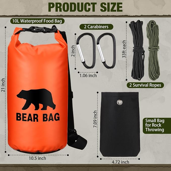 Foilswirl 1 Set Bear Food Bag for Camping Ultralight Food Hanging System Includes Waterproof Bear Bag, Nylon Ropes, Hooks for Camping Backpacking