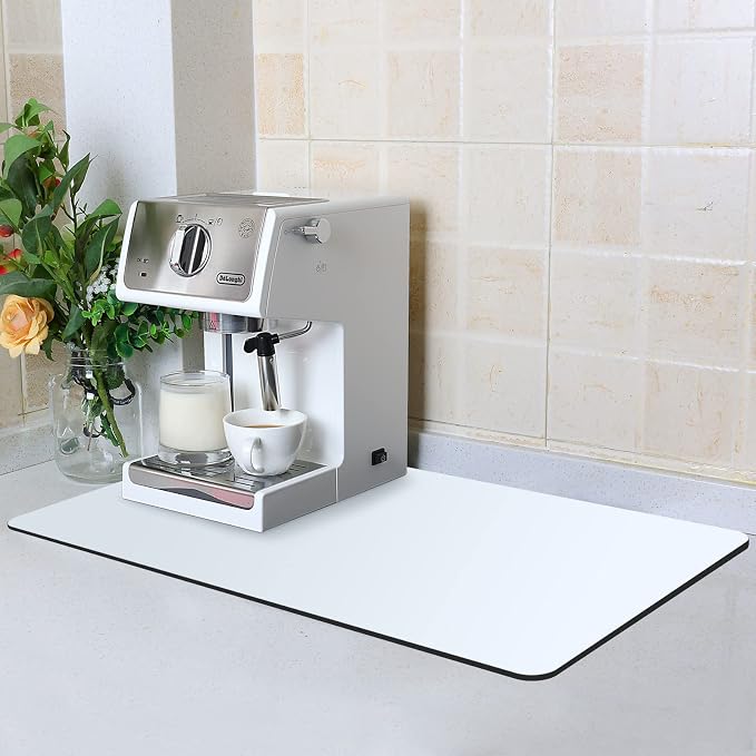 ZLR Large Coffee Bar Mat for Coffee Station, 16"x24" XL, Milk White | Oversized Counter Protector, Absorbent Dish Drying Mat, Fits Espresso, Grinder, Frother & Cup Display, Hides Stains