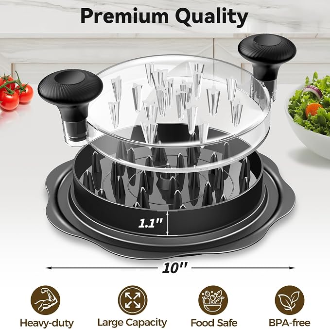 Ukeetap 10" Pro Chicken Shredder Tool Twist Large for Kitchen, Black | BPA-Free Food-Safe Meat Grinder, Visible Chicken Breast Meat Shredder with Strong Anti-Slip Bottom & Ergonomic Handle