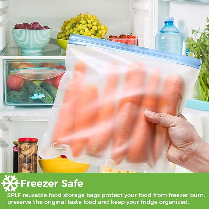 SPLF 9 Pack Reusable Gallon Freezer Bags Dishwasher Safe, Muticolor | BPA Free 1 gallon Leakproof Silicone and Plastic Free Food Storage Bags for Meal Prep, Fruits, Sandwich, Snack, Travel Items