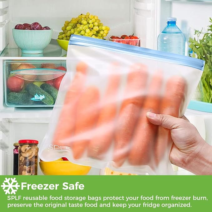 SPLF 12 Pack Dishwasher Safe Reusable Freezer Bags, Multicolor | Leakproof BPA Free Food Storage Bags for Lunch, Meal Prep, Marinate, Veggies, Travel - 2 Gallon 5 Sandwich 5 Snack