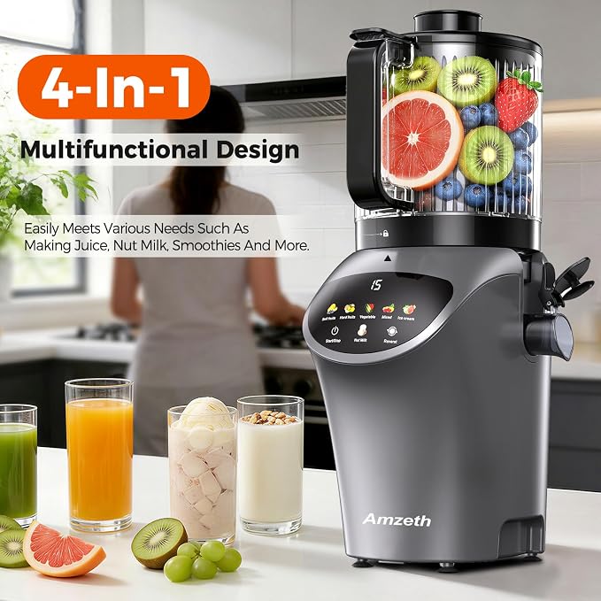 Juicer Machines with 6.5" Large Chute,3-in-1 Cold Press Juicer for Whole Vegetables Fruits 450W, Masticating juicer Easy to Clean Juice Extractor Machine for Making Nut Mike, (Premier Space Gray)